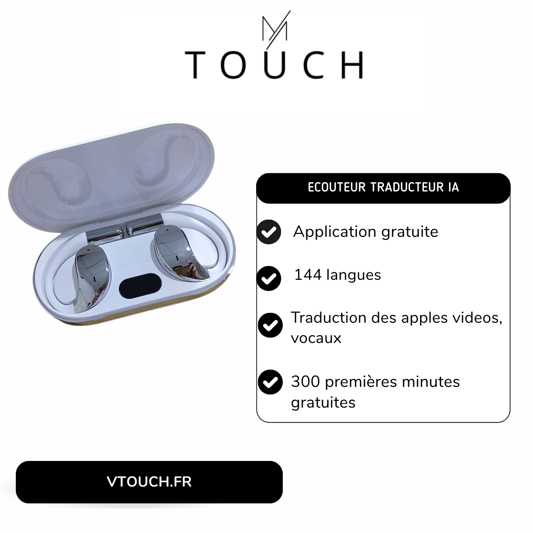 Ecouteurs de Traduction d'appels vidéos, vocaux avec connexion gratuite à vie + 300 minutes de communication offertes ( appels vocaux et vidéos )